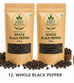 KHET RATAN Premium Whole Black Pepper (Kali Mirch) – Bold & Flavorful Spice