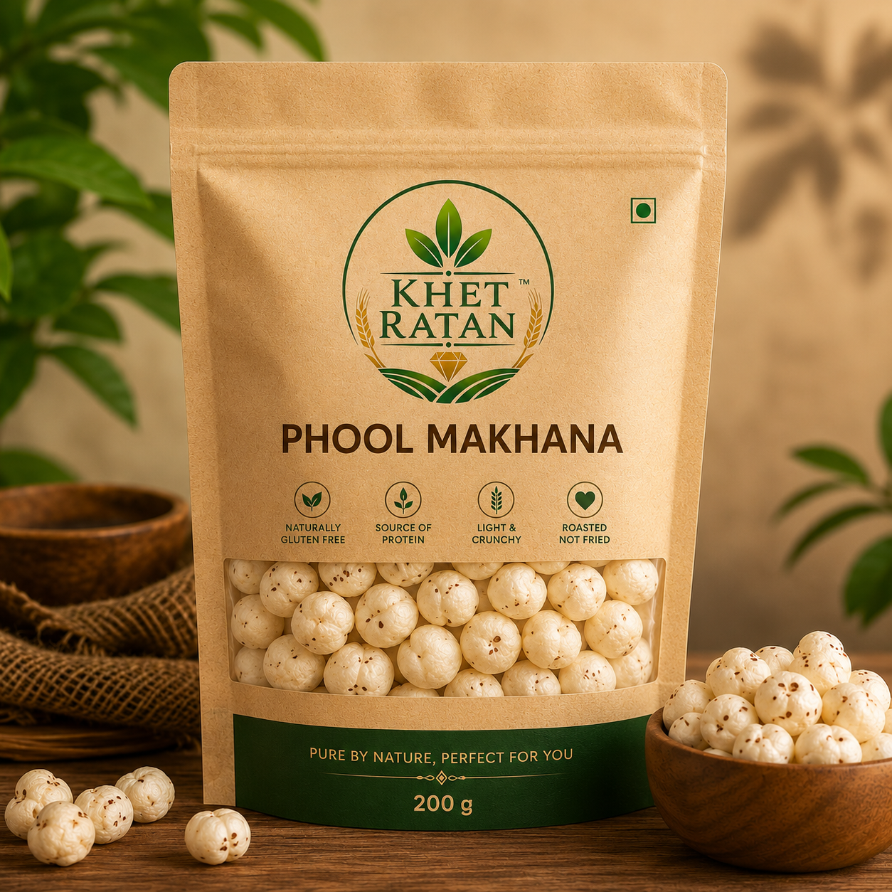 Khet Ratan Premium Phool Makhana (Fox Nuts) | Gluten Free | High Protein Healthy Snack