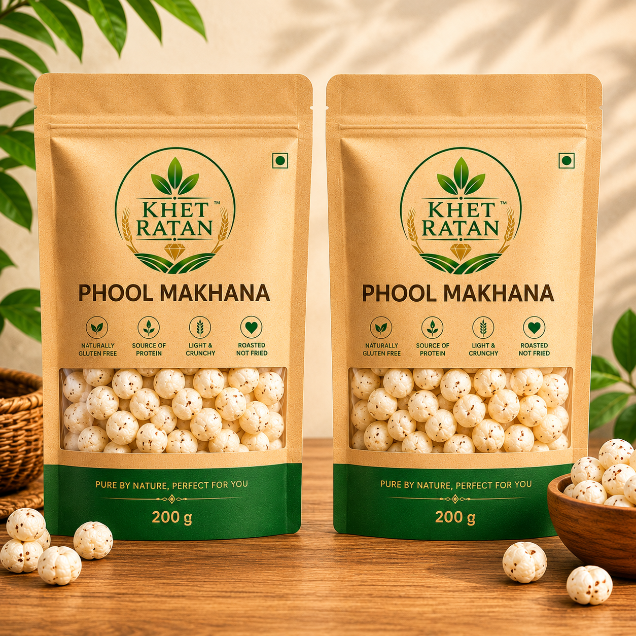 Khet Ratan Premium Phool Makhana (Fox Nuts) | Gluten Free | High Protein Healthy Snack